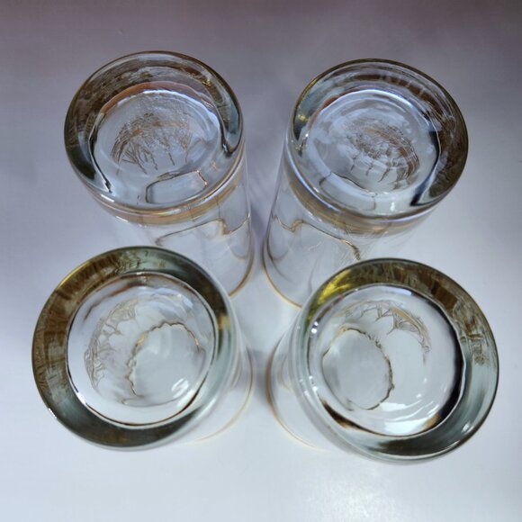 Vintage Schooner Ship Highball Glasses Gold Embossed Mid Century Barware - Picture 10 of 11
